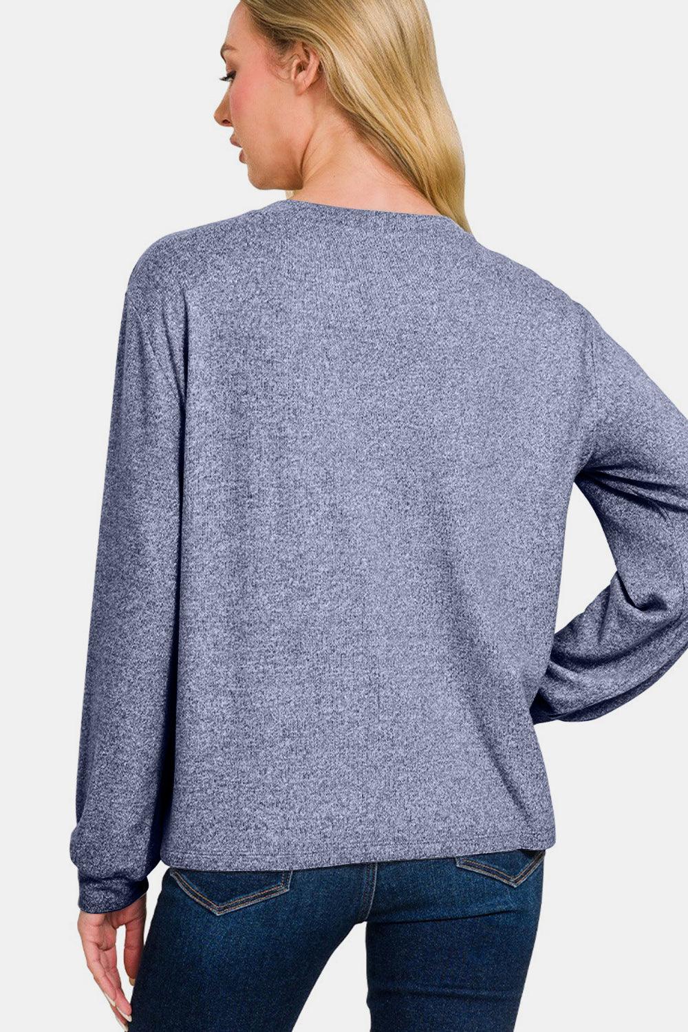 Zenana Hacci Round Neck Long Sleeve T-Shirt Trendsi