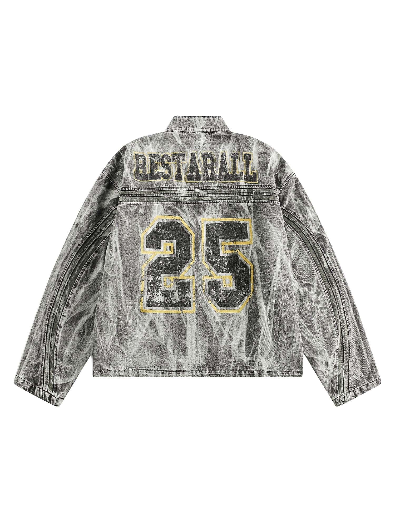 Sneakerhub Hip-hop Distressed Washed Printed Denim Jacket - sneakershuborg