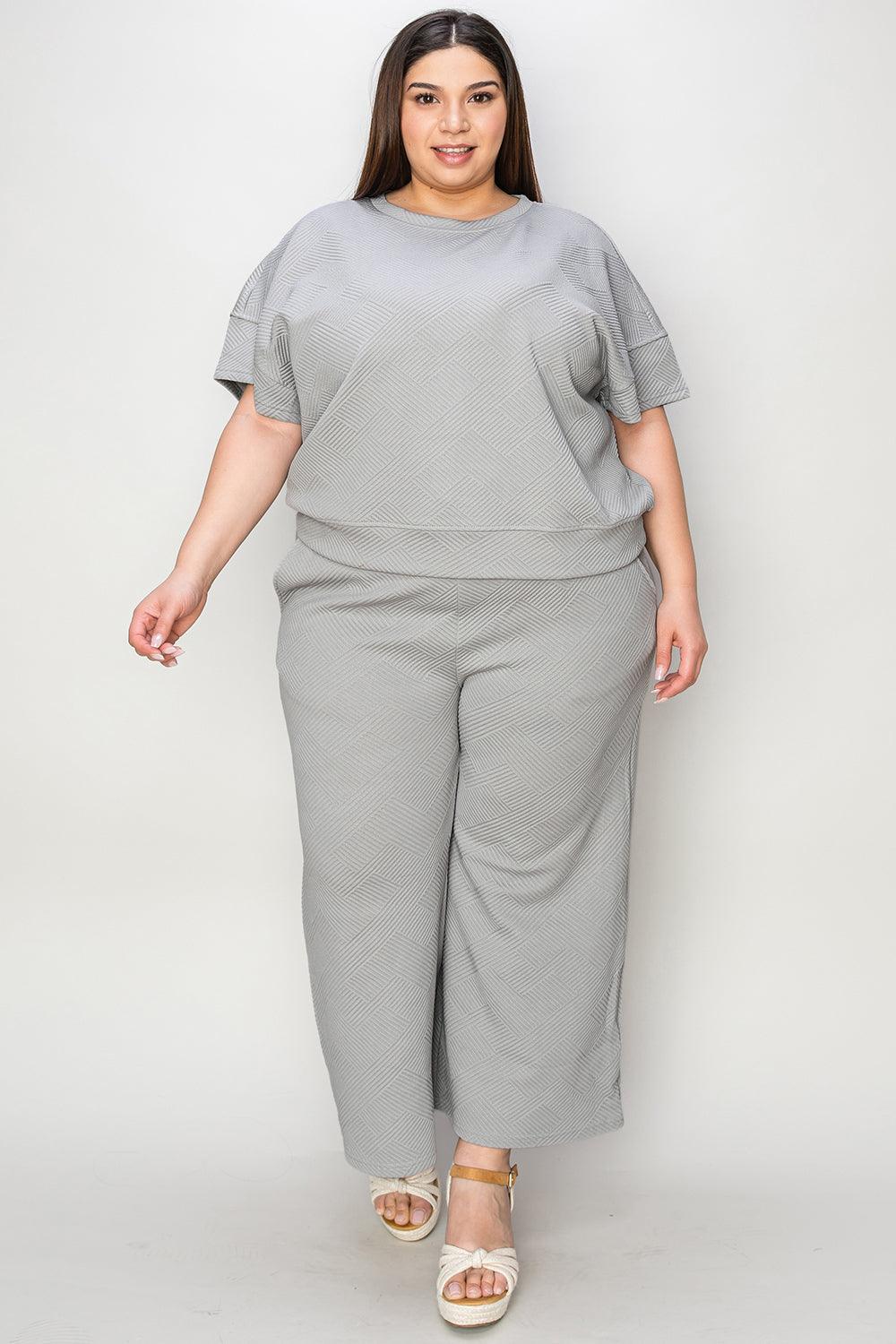 Double Take Full Size Texture Short Sleeve Top and Pants Set - sneakershuborg