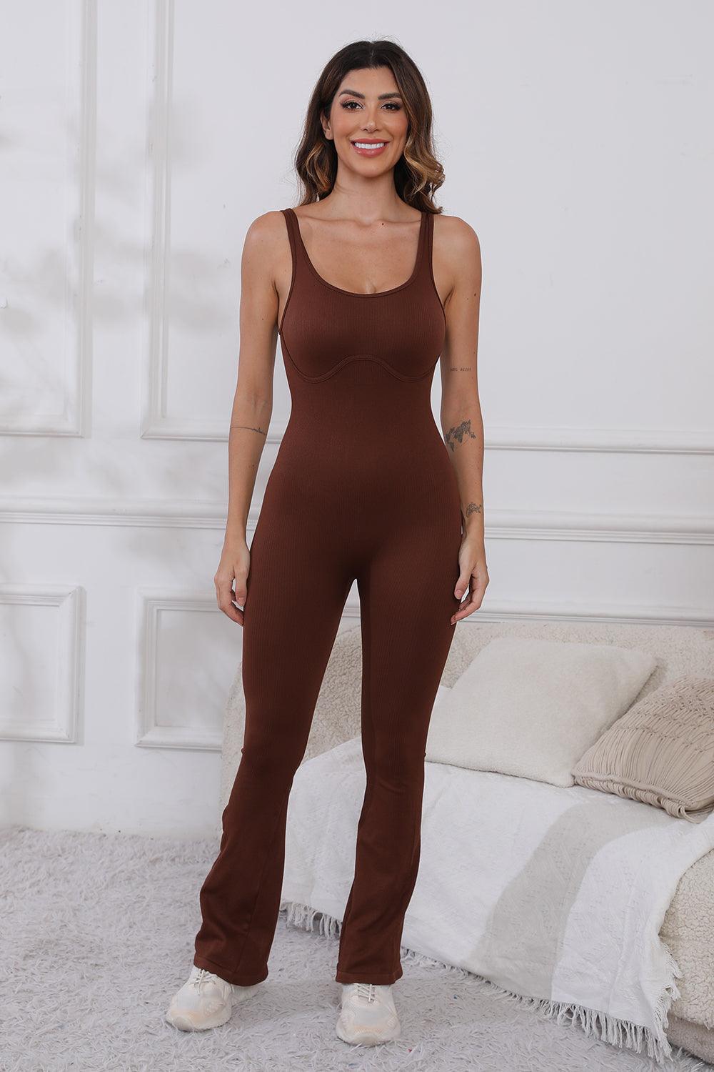 Scoop Neck Wide Strap Active Jumpsuit Trendsi