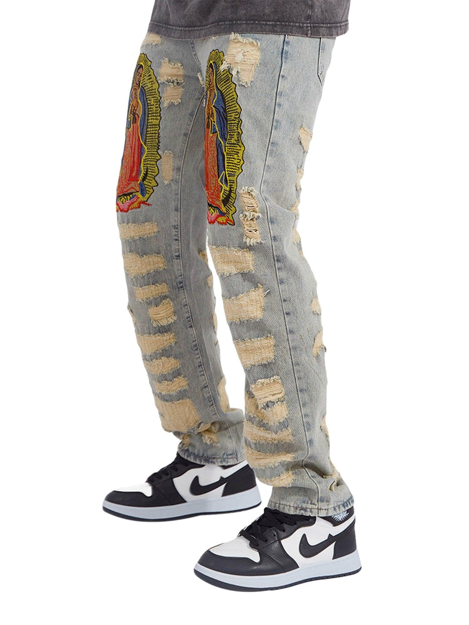 Sneakerhub American Street Style Ripped Embroidered Jeans - 1617 - sneakershuborg