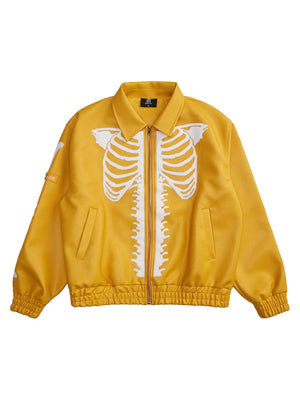 Sneakerhub Hip Hop Bones Embroidered Leather Jacket - 1833 - sneakershuborg