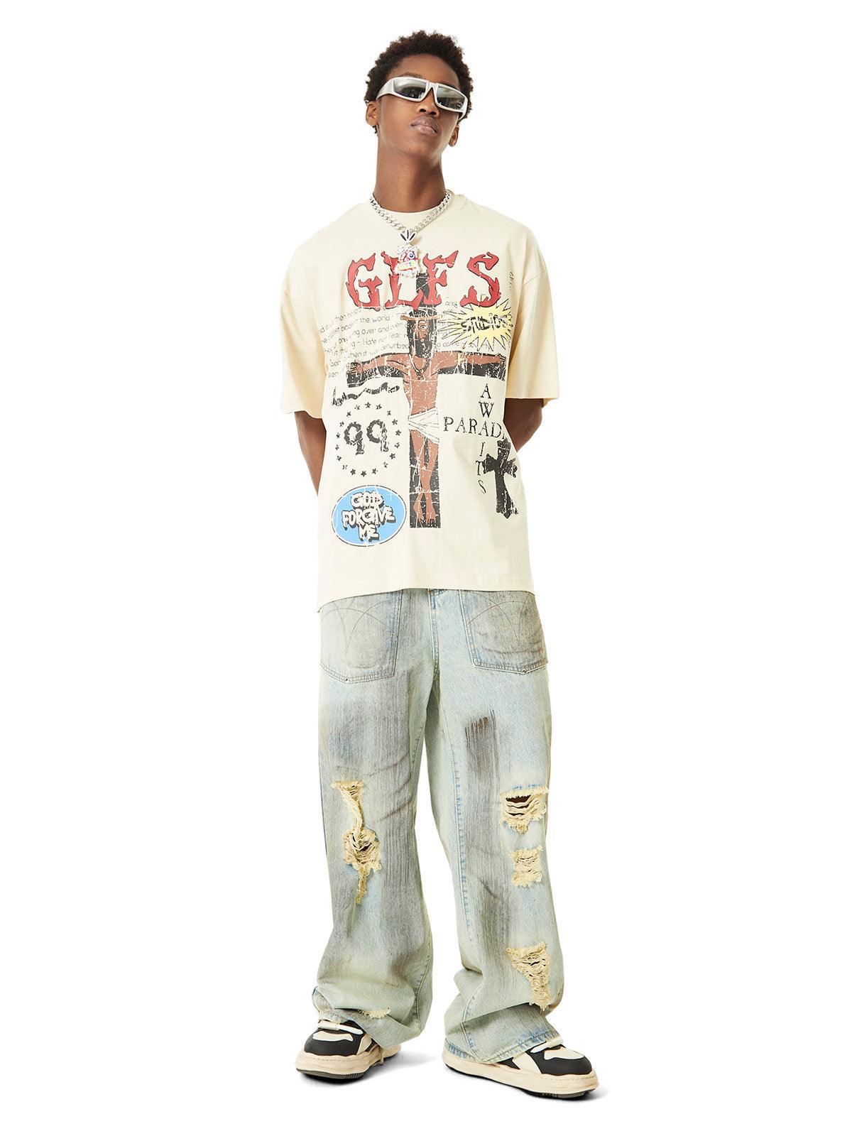 Sneakerhub Retro Washed Reverse Design Hip-Hop Jeans - sneakershuborg