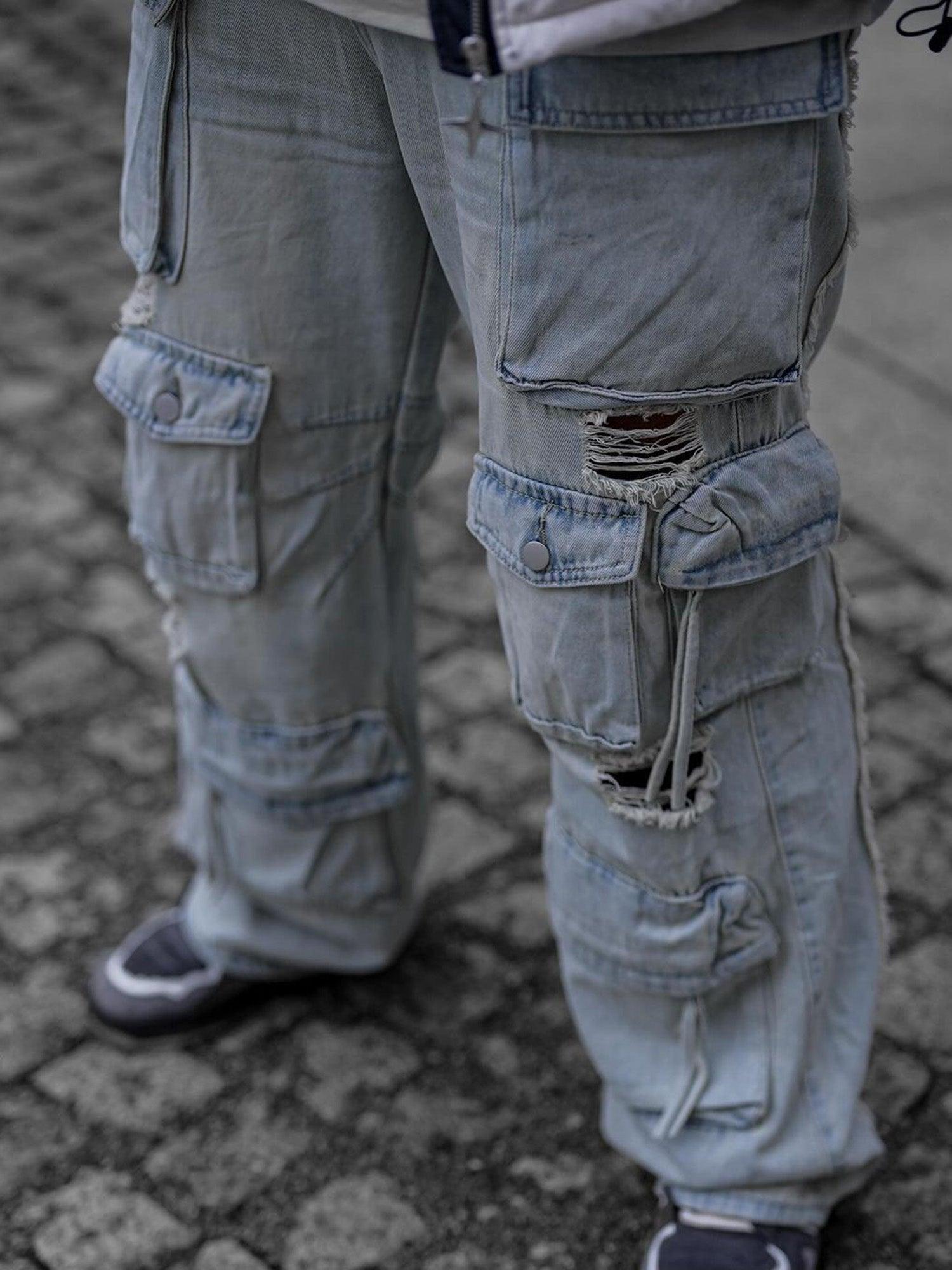 Sneakerhub Washed Multi-pocket Work Cargo Jeans - 1830 - sneakershuborg