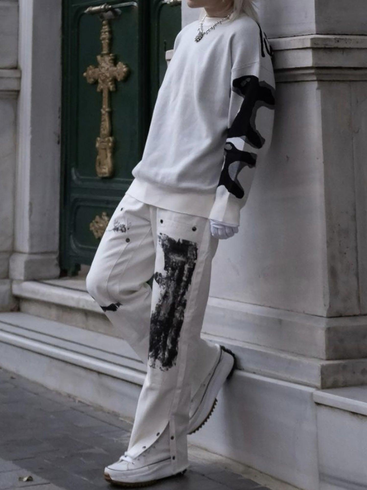 The Supermade Graffiti Print White Straight Jeans -1184 - sneakershuborg