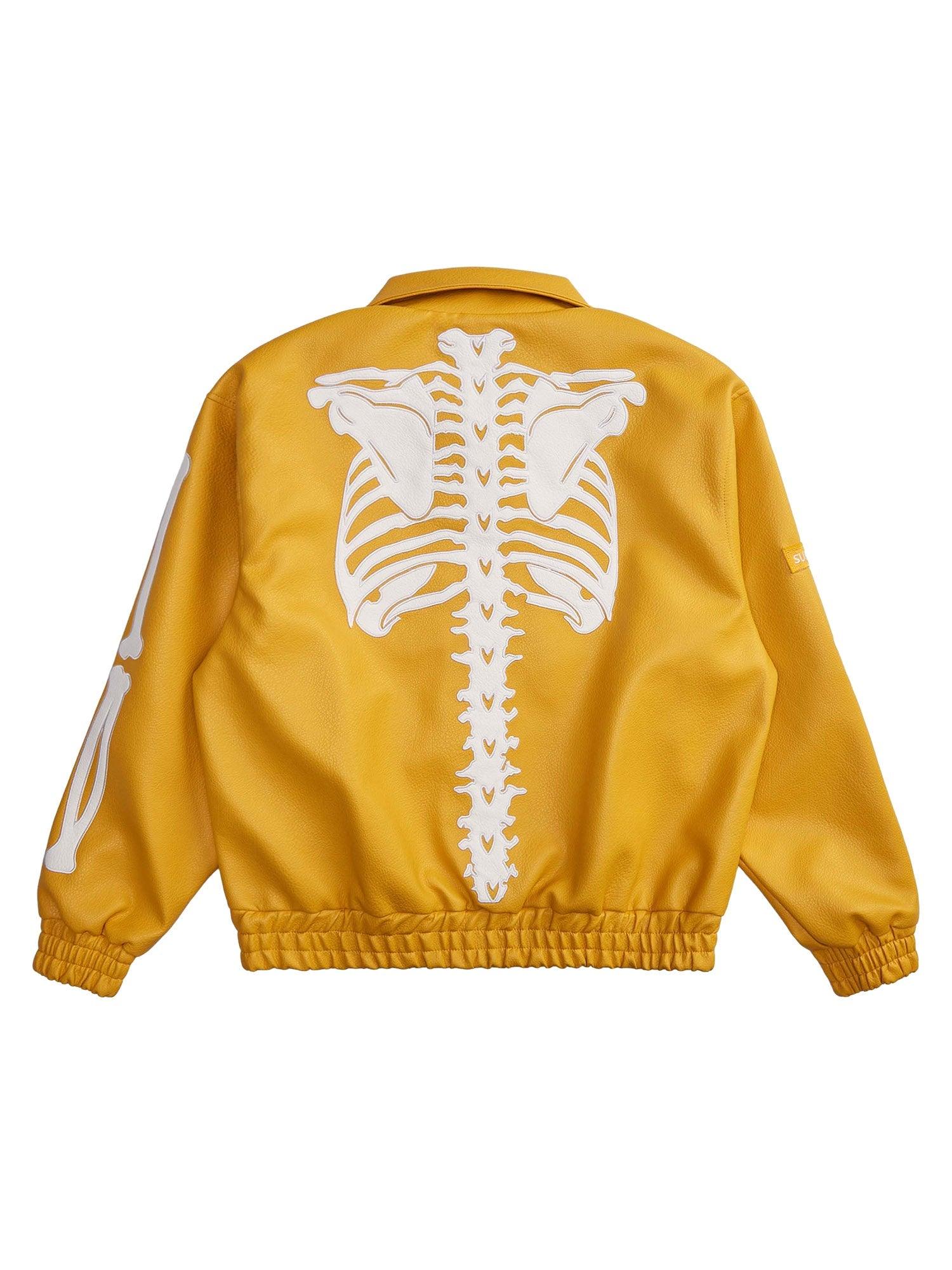 Sneakerhub Hip Hop Bones Embroidered Leather Jacket - 1833 - sneakershuborg