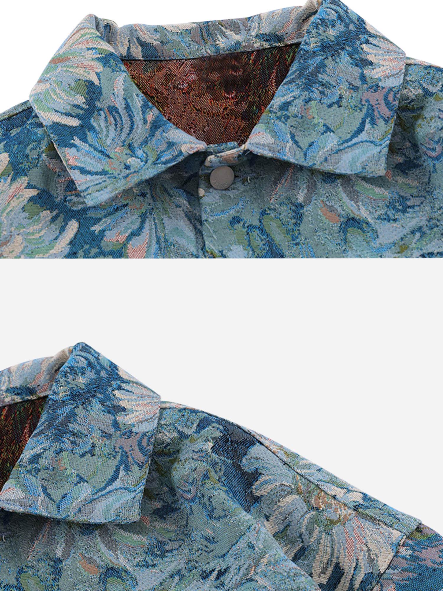 Sneakerhub Oil Painting Jacquard Flower Denim Jacket -1286 - sneakershuborg