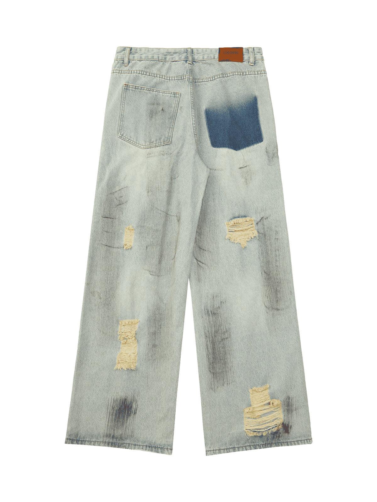 Sneakerhub Retro Washed Reverse Design Hip-Hop Jeans - sneakershuborg