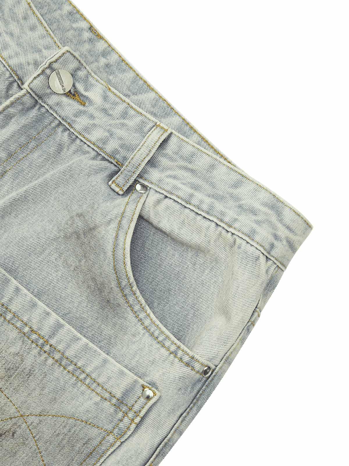 Sneakerhub Retro Washed Reverse Design Hip-Hop Jeans - sneakershuborg