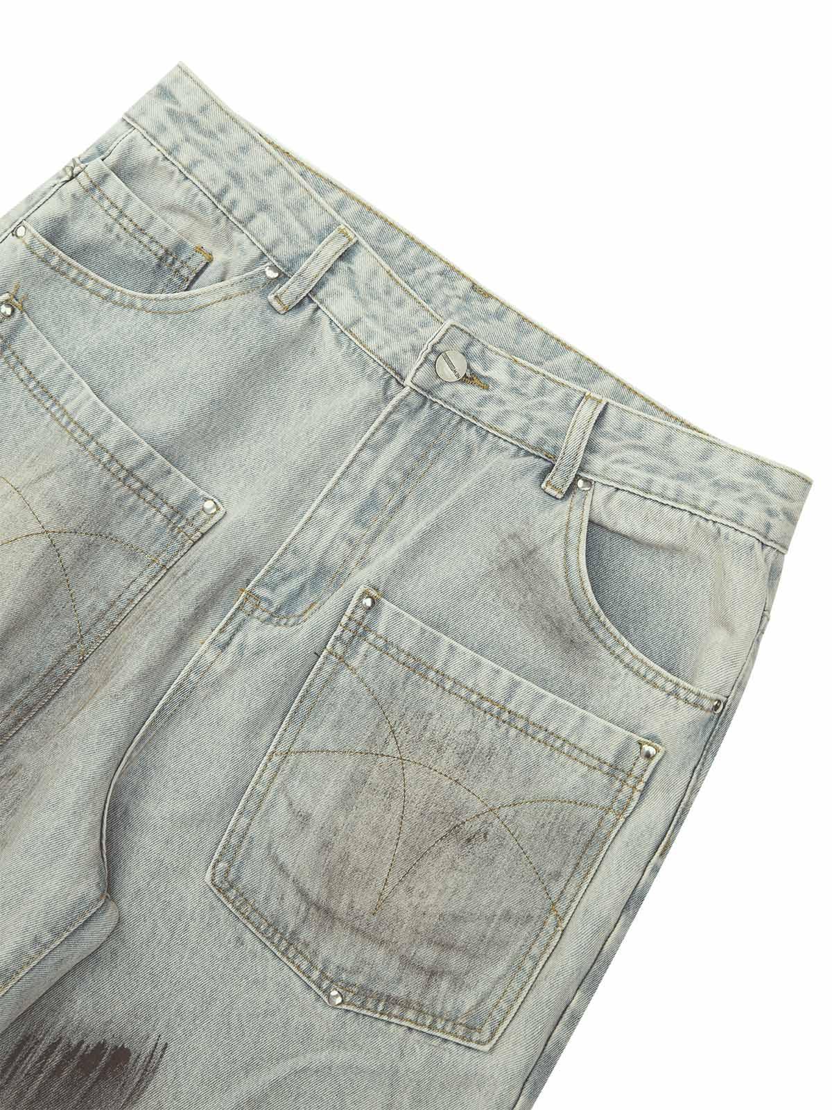 Sneakerhub Retro Washed Reverse Design Hip-Hop Jeans - sneakershuborg