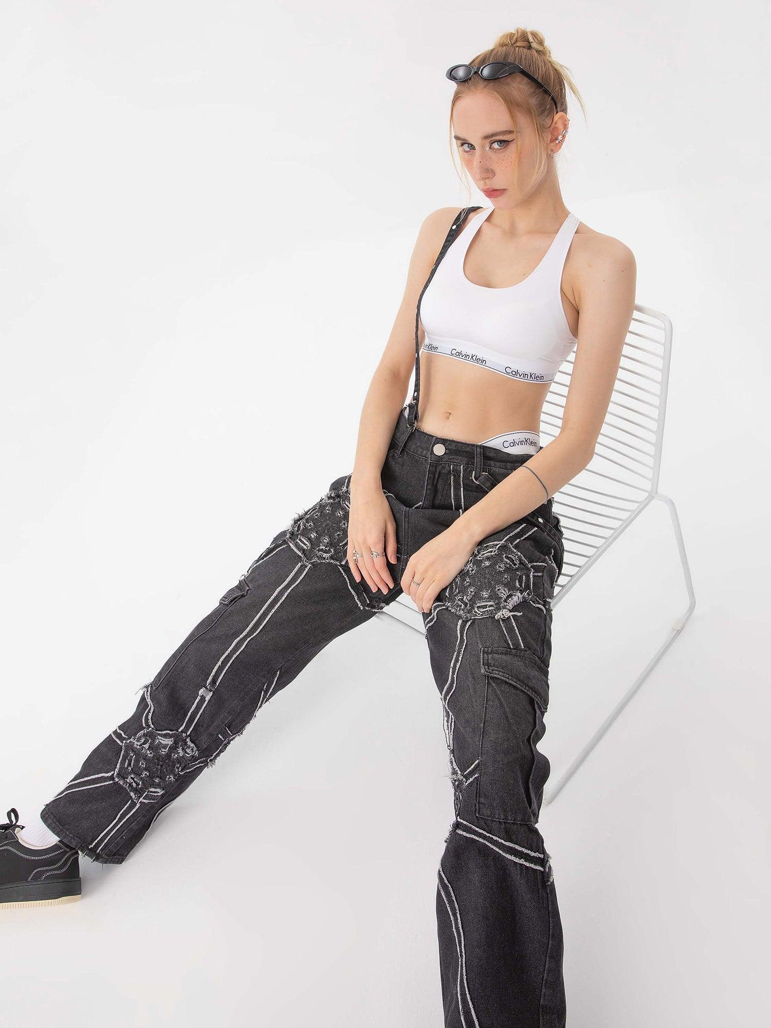 Sneakerhub High Street Hip-Hop Spider Web Denim Pants-1512 - sneakershuborg