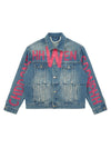 Sneakerhub High Street Graffiti Lettered Distressed Washed Denim Jacket - sneakershuborg