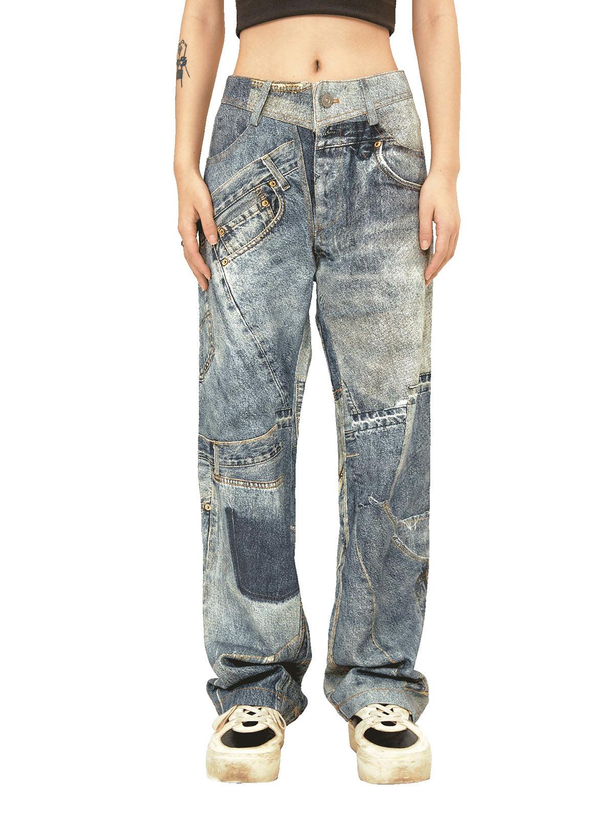 Sneakerhub Street Hip-Hop Deconstructed Print Jeans - sneakershuborg