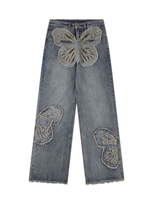 Sneakerhub Appliqued Butterfly Embroidered Jeans - sneakershuborg