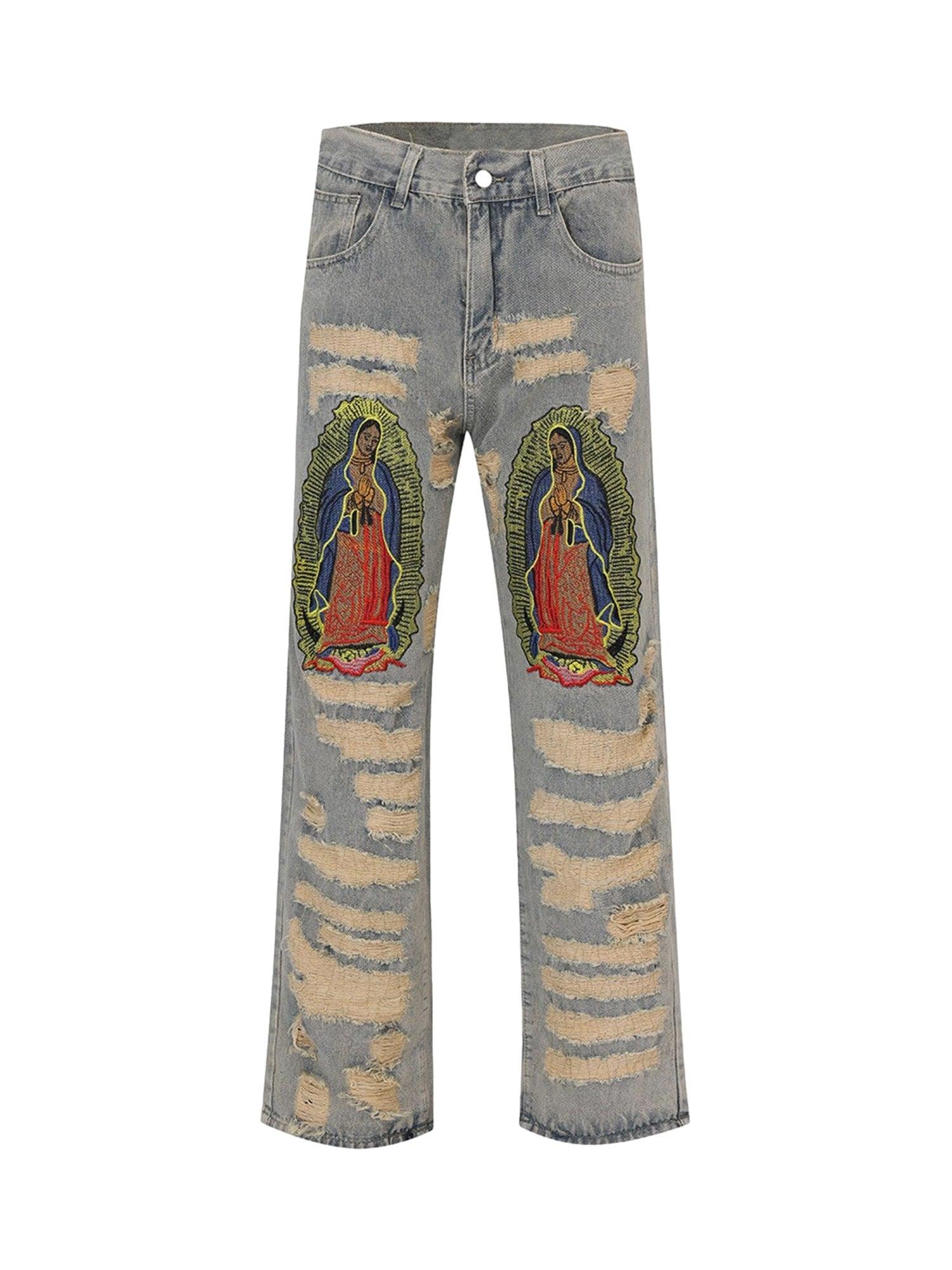 Sneakerhub American Street Style Ripped Embroidered Jeans - 1617 - sneakershuborg