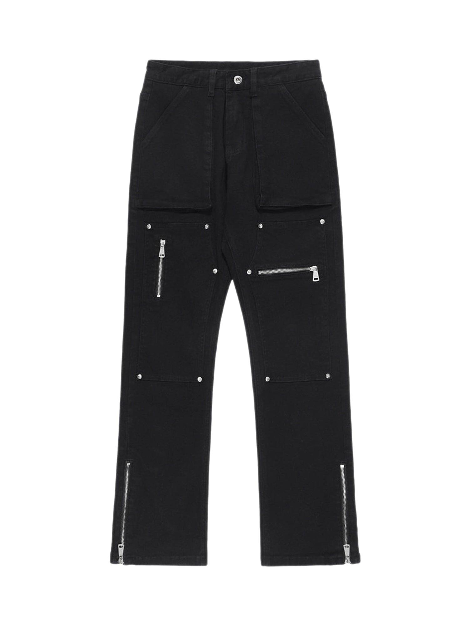 Sneakerhub High Street Zipper Patchwork Pocket Denim Pants - sneakershuborg