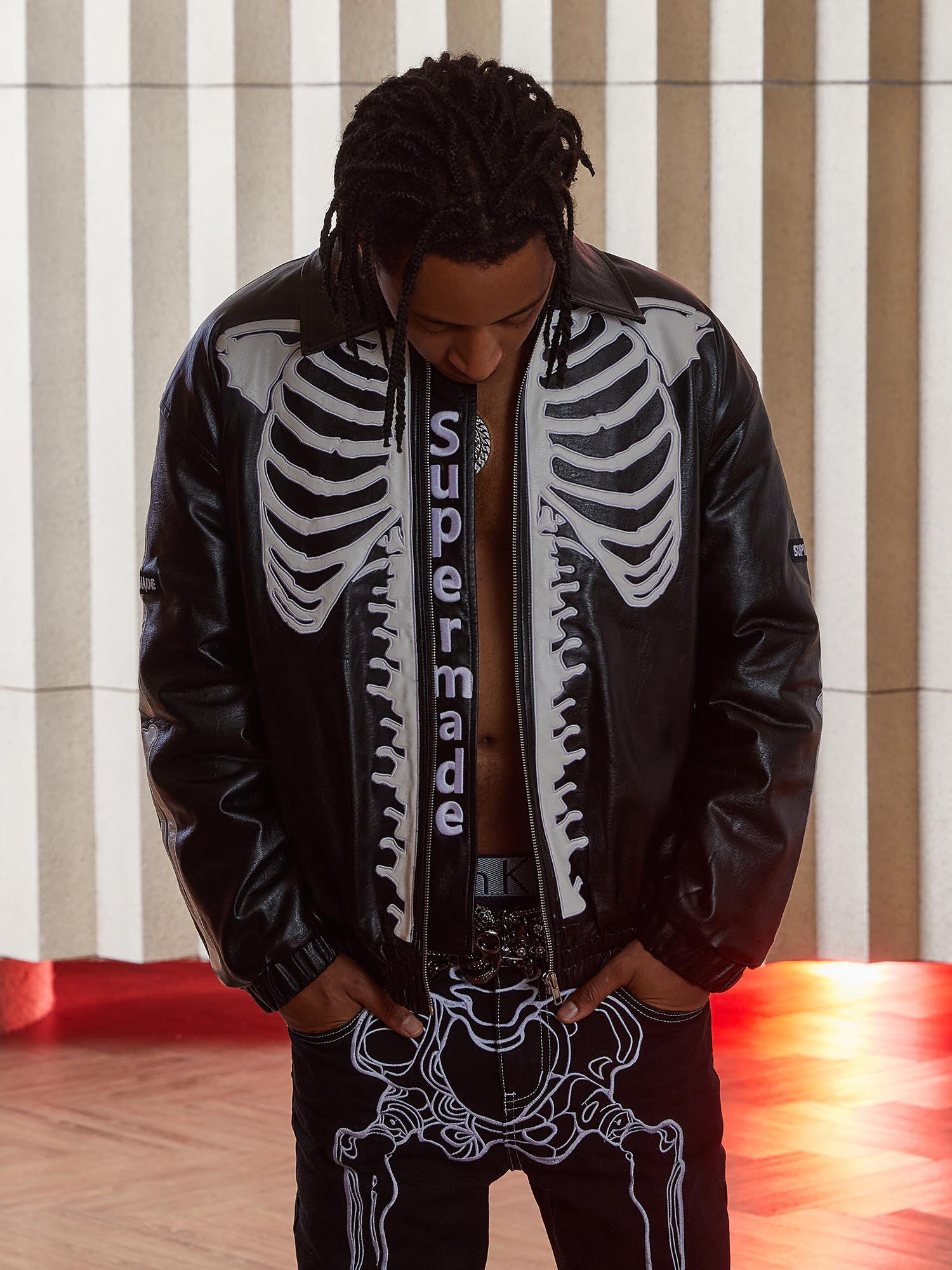 Sneakerhub Hip Hop Bones Embroidered Leather Jacket - 1833 - sneakershuborg