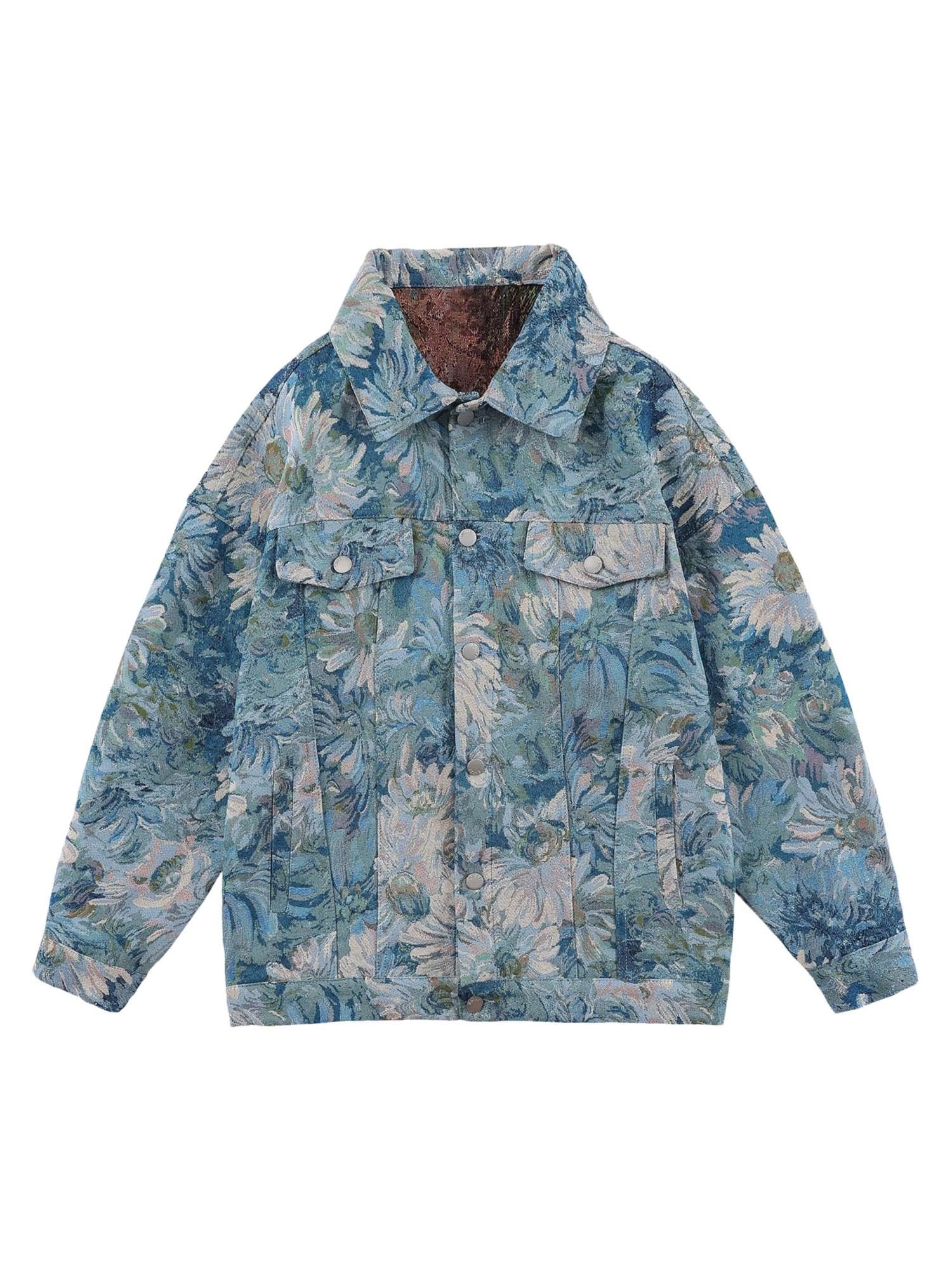 Sneakerhub Oil Painting Jacquard Flower Denim Jacket -1286 - sneakershuborg