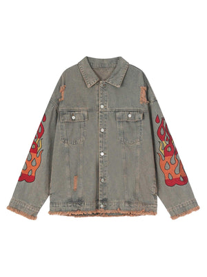 Sneakerhub Flame Denim Embroidered Burlap Jacket - 1543 - sneakershuborg