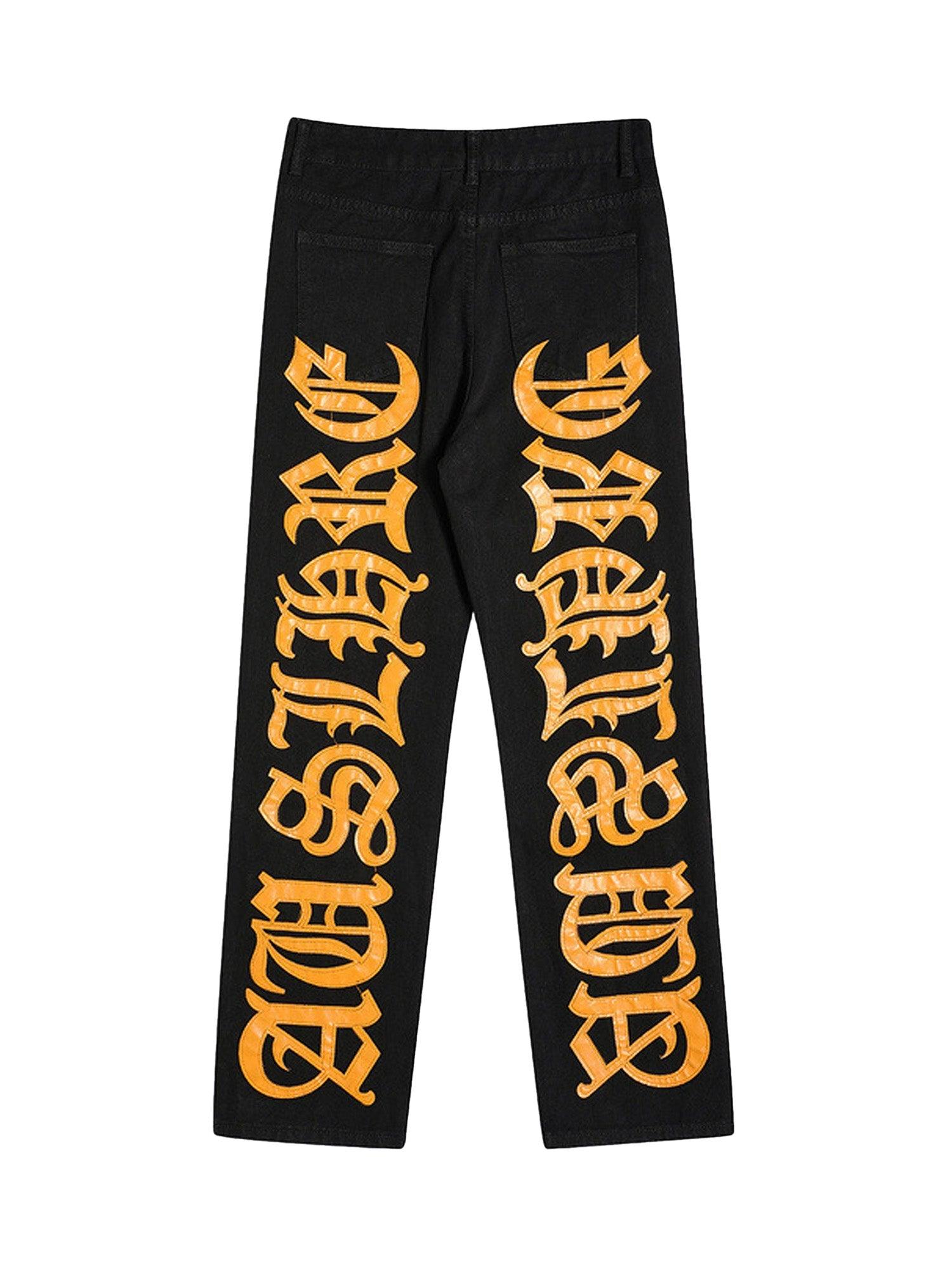 Sneakerhub Burning Text Embroidered Letters Jeans -1478 - sneakershuborg