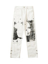 The Supermade Graffiti Print White Straight Jeans -1184 - sneakershuborg