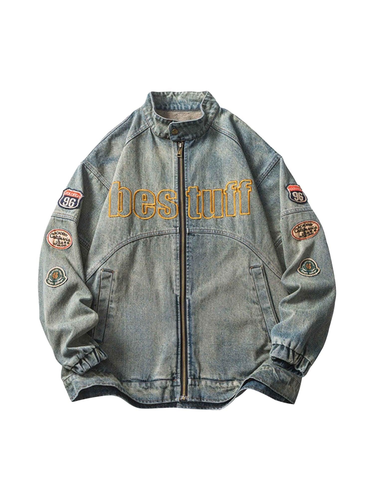 Sneakerhub Hip-hop Badge Embroidered Do-over Denim Jacket - 1911 - sneakershuborg