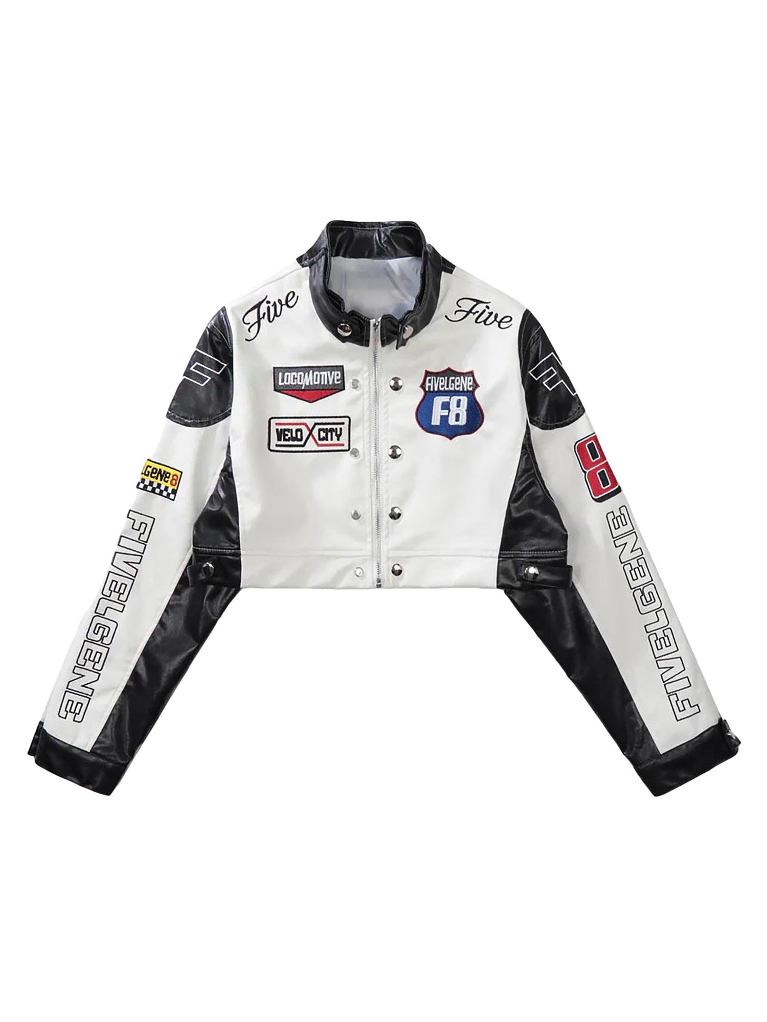 Sneakerhub Badge Short PU Leather Racing Jacket - 1631 - sneakershuborg