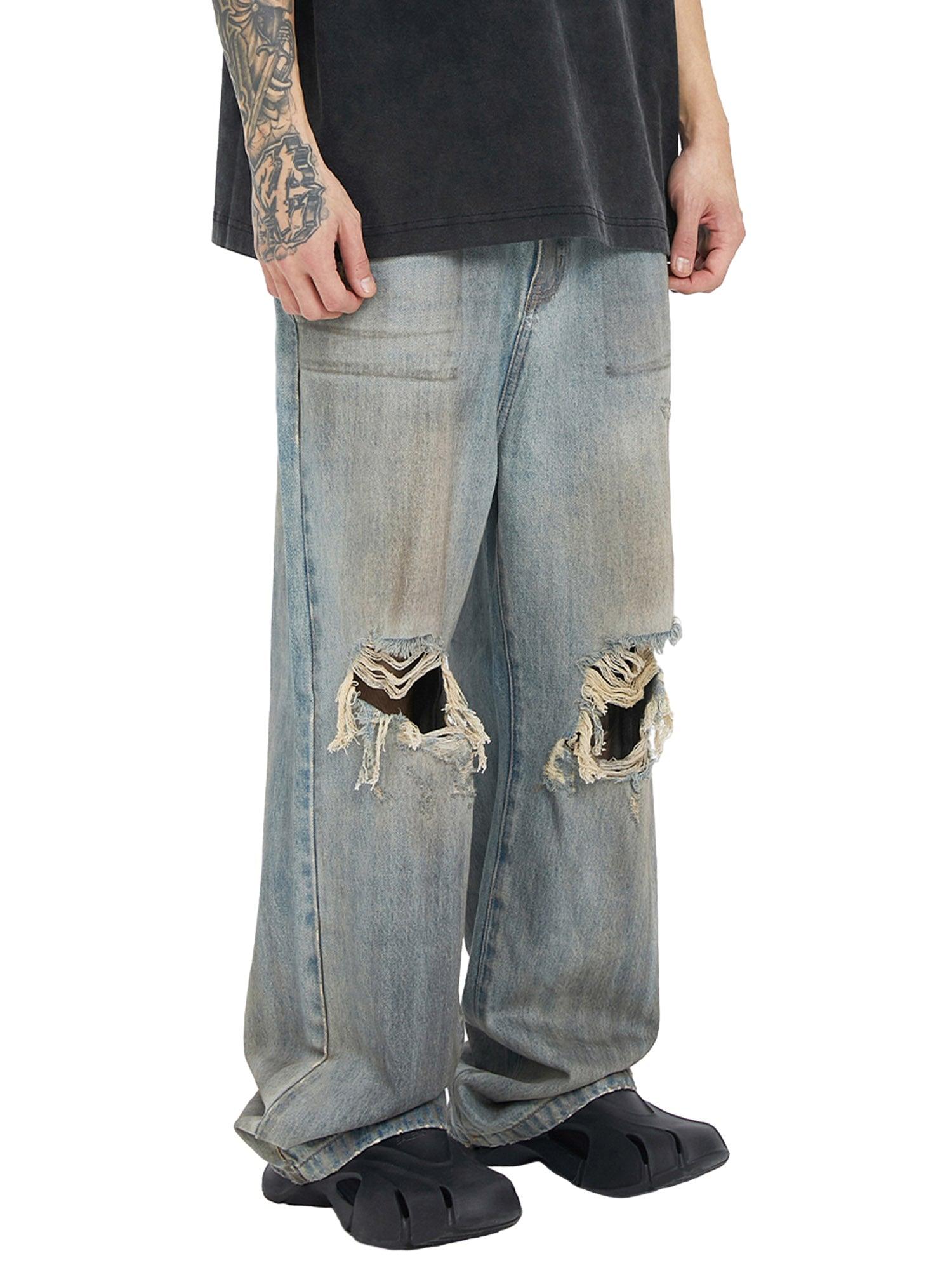 Retro Street Washed Distressed Hip Hop Jeans - sneakershuborg