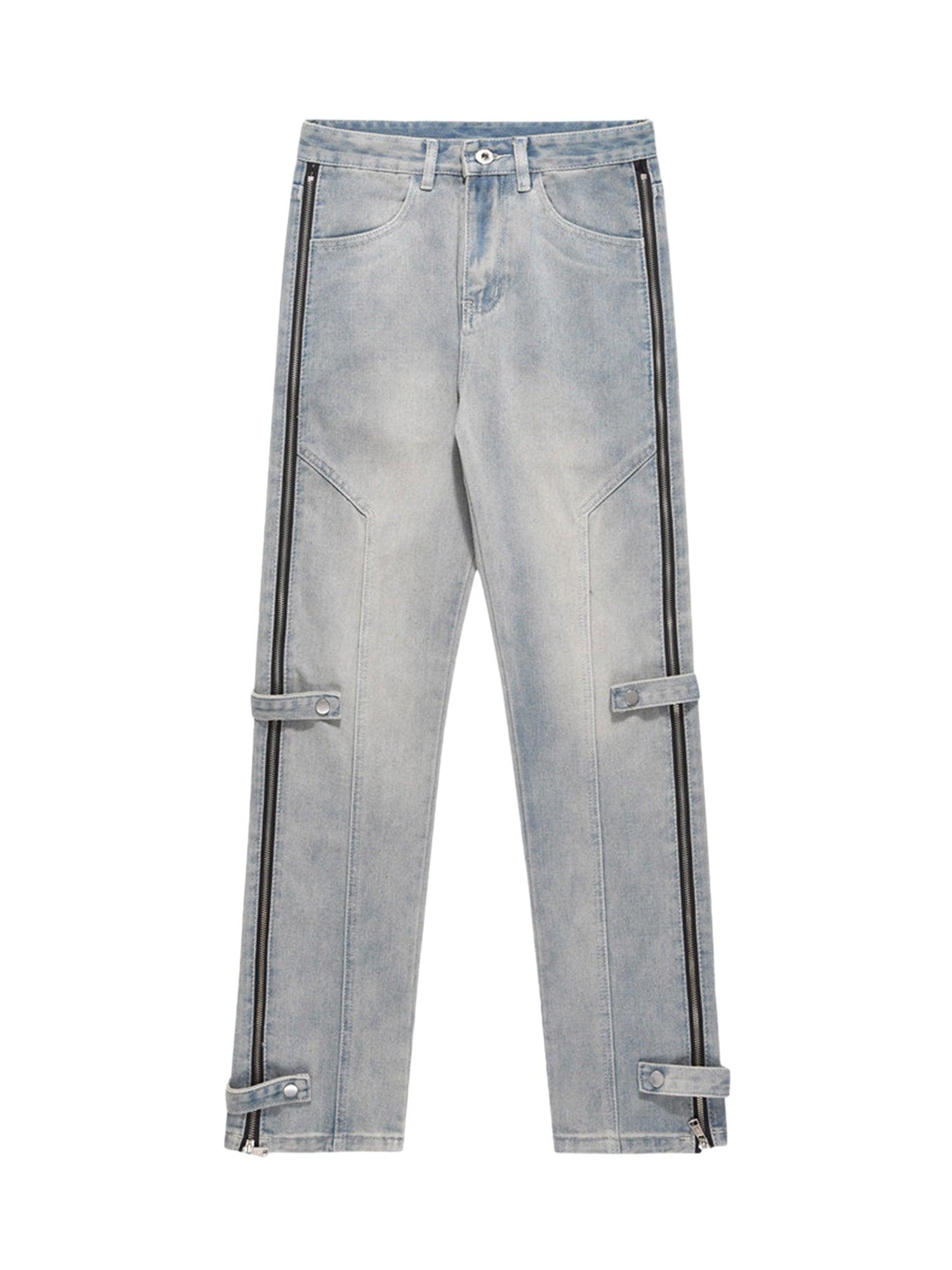 Sneakerhub High Street Hip-hop Zipper Straight Jeans - sneakershuborg