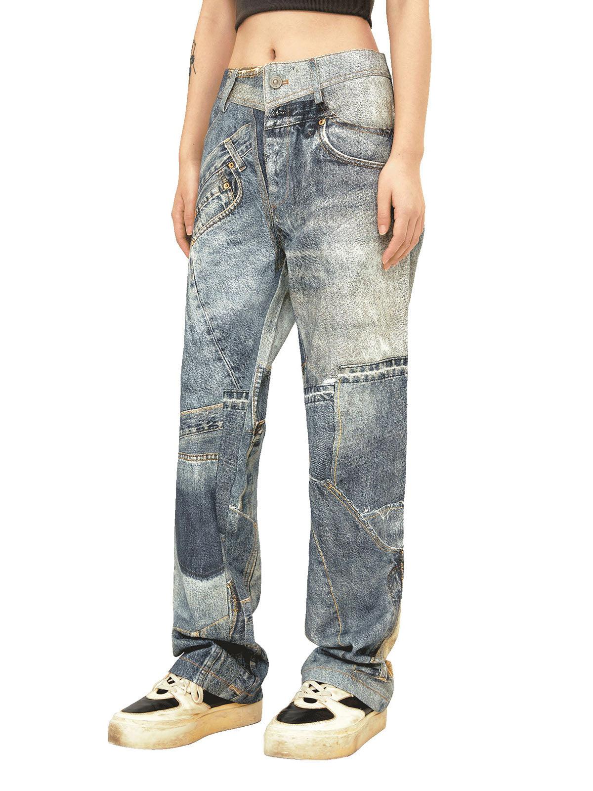 Sneakerhub Street Hip-Hop Deconstructed Print Jeans - sneakershuborg