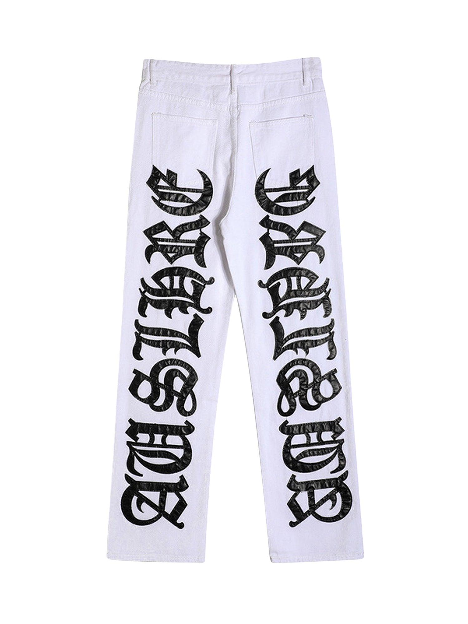 Sneakerhub Burning Text Embroidered Letters Jeans -1478 - sneakershuborg