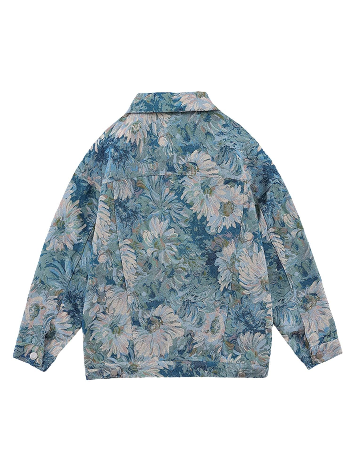 Sneakerhub Oil Painting Jacquard Flower Denim Jacket -1286 - sneakershuborg