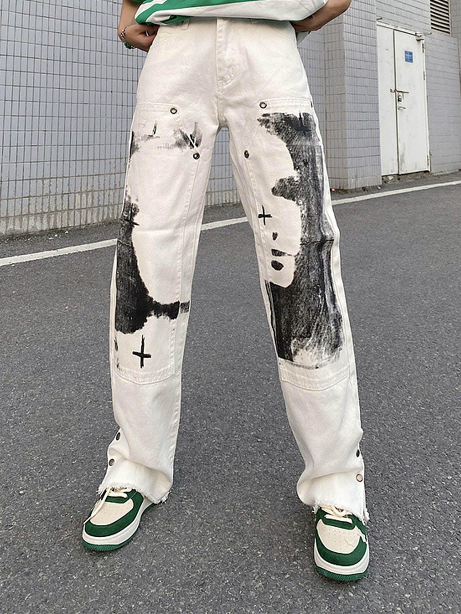 The Supermade Graffiti Print White Straight Jeans -1184 - sneakershuborg