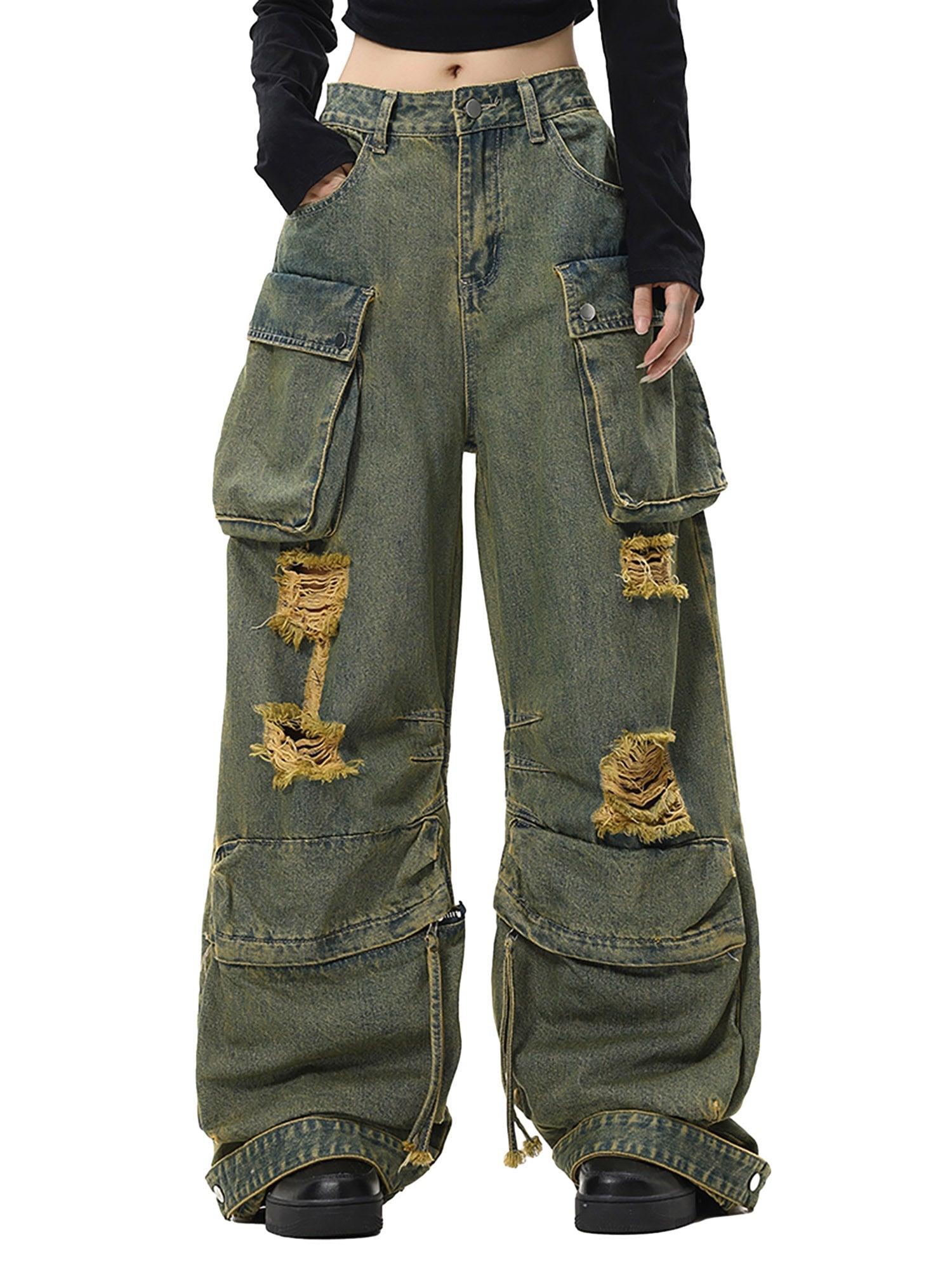 Sneakerhub Wasteland Style Washed Distressed Work Cargo Jeans - sneakershuborg