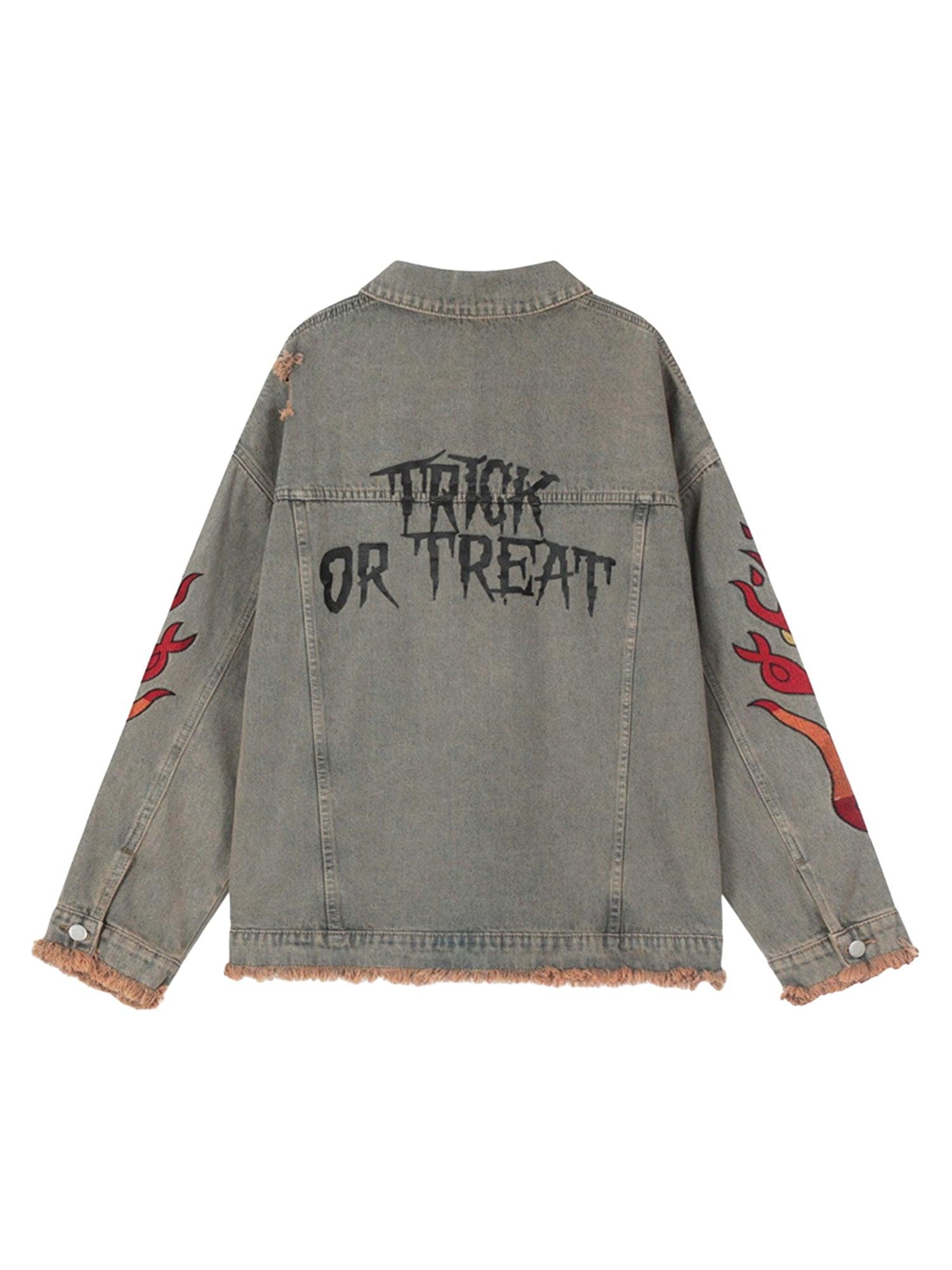 Sneakerhub Flame Denim Embroidered Burlap Jacket - 1543 - sneakershuborg