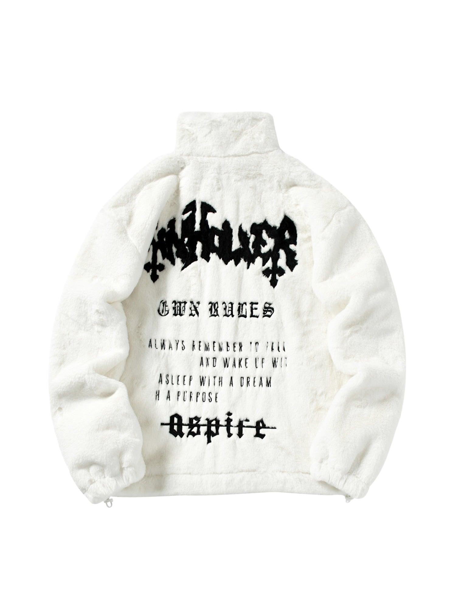 Sneakerhub Hip-hop Letter Stand Collar Fur Jacket - 1908 - sneakershuborg