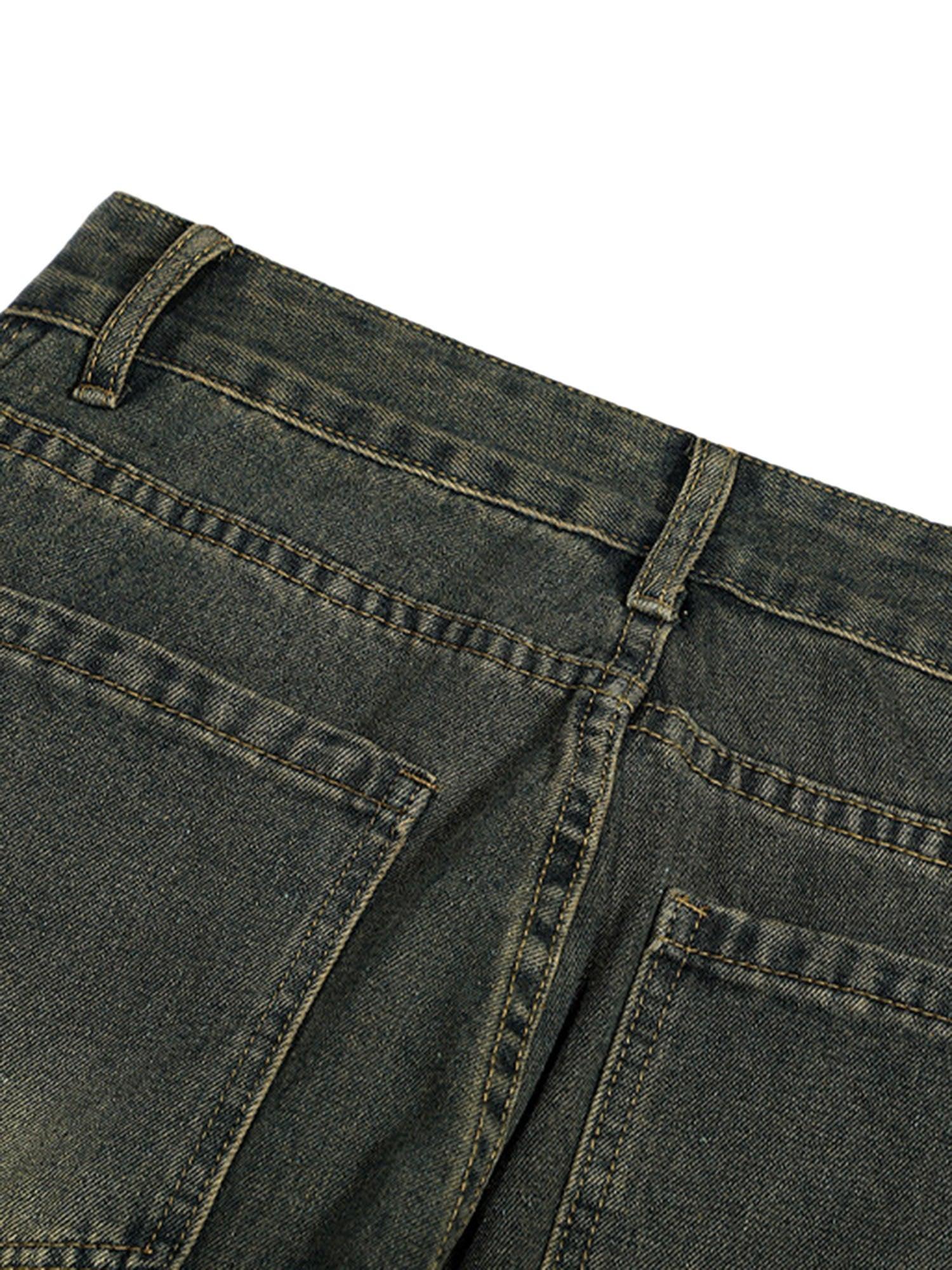 American Distressed Retro Multi-pocket Workwear Washed Jeans - sneakershuborg