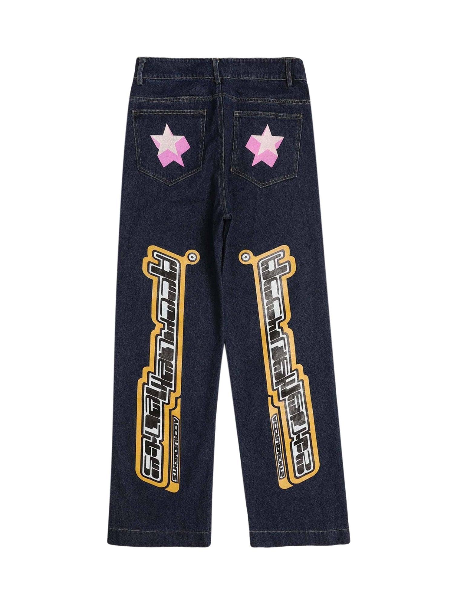 Sneakerhub Star Letter Print Jeans - 1594 - sneakershuborg