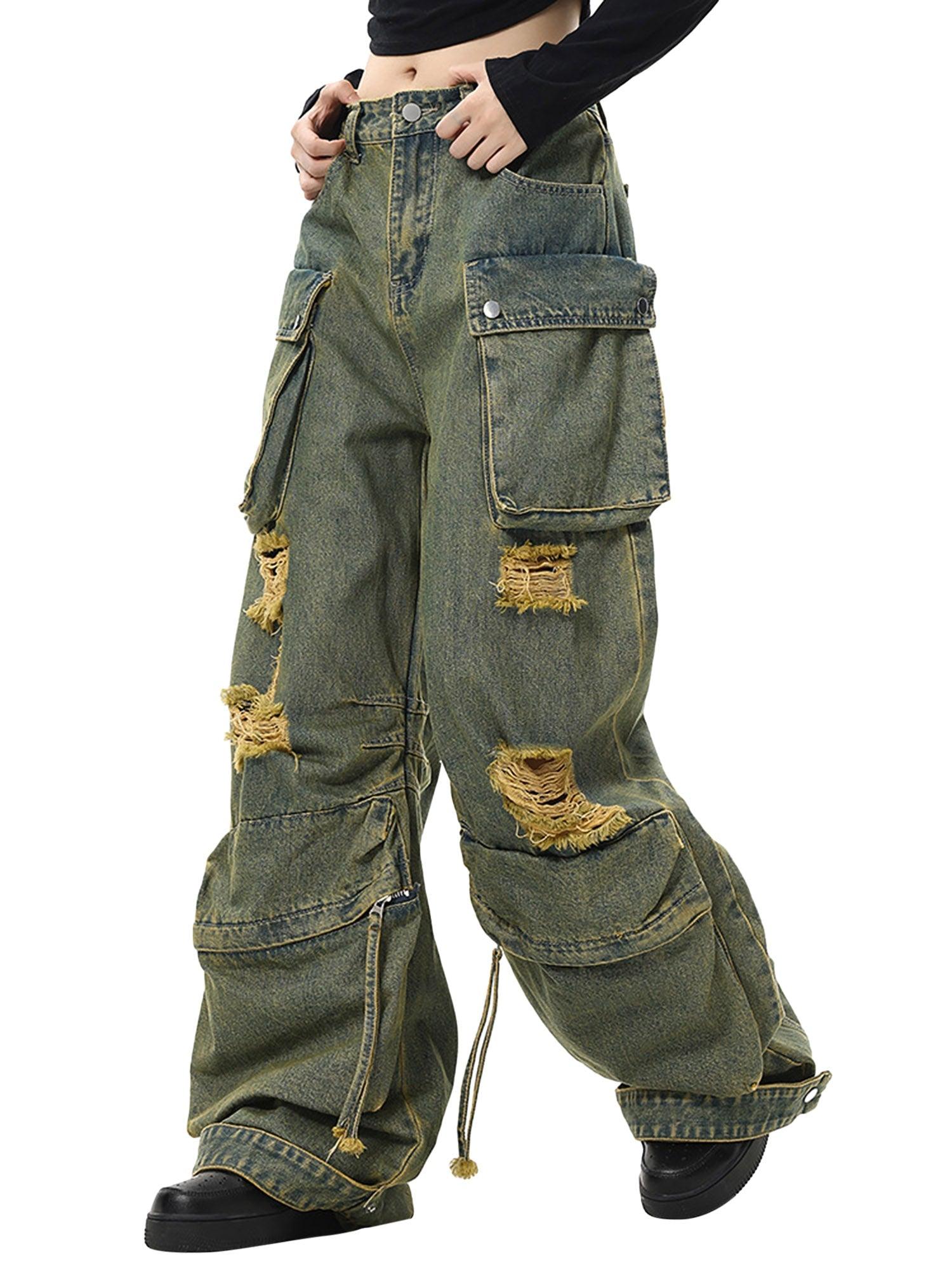 Sneakerhub Wasteland Style Washed Distressed Work Cargo Jeans - sneakershuborg