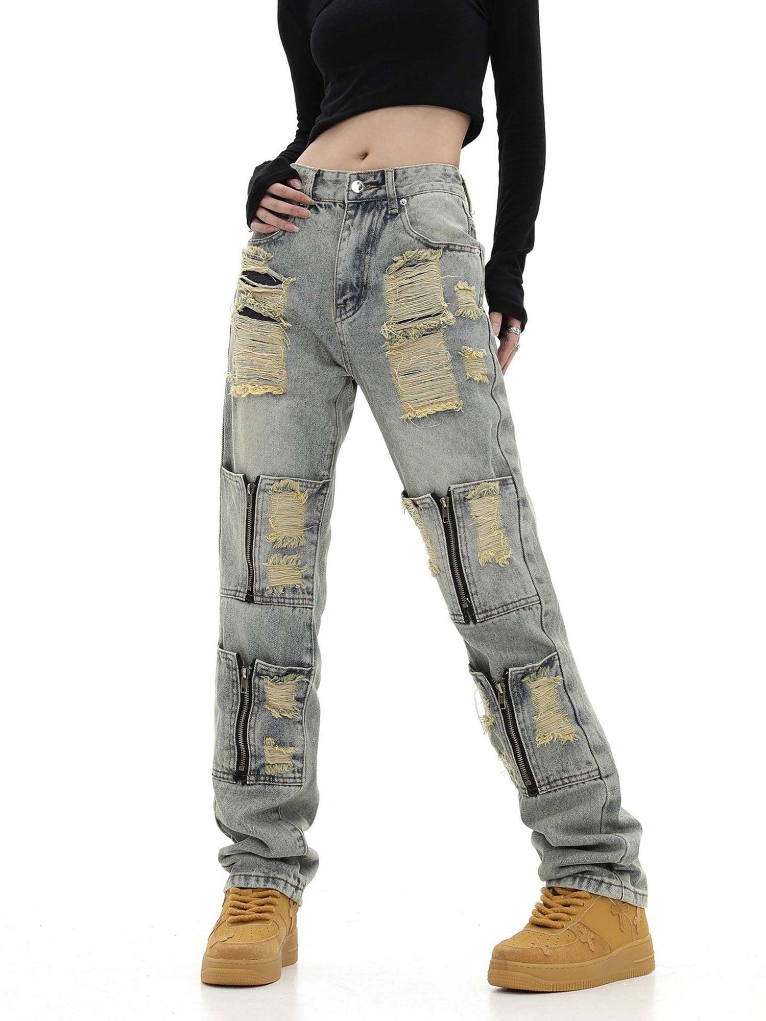 High Street Washed And Torn Work Pockets Denim Pants- 1646 - sneakershuborg