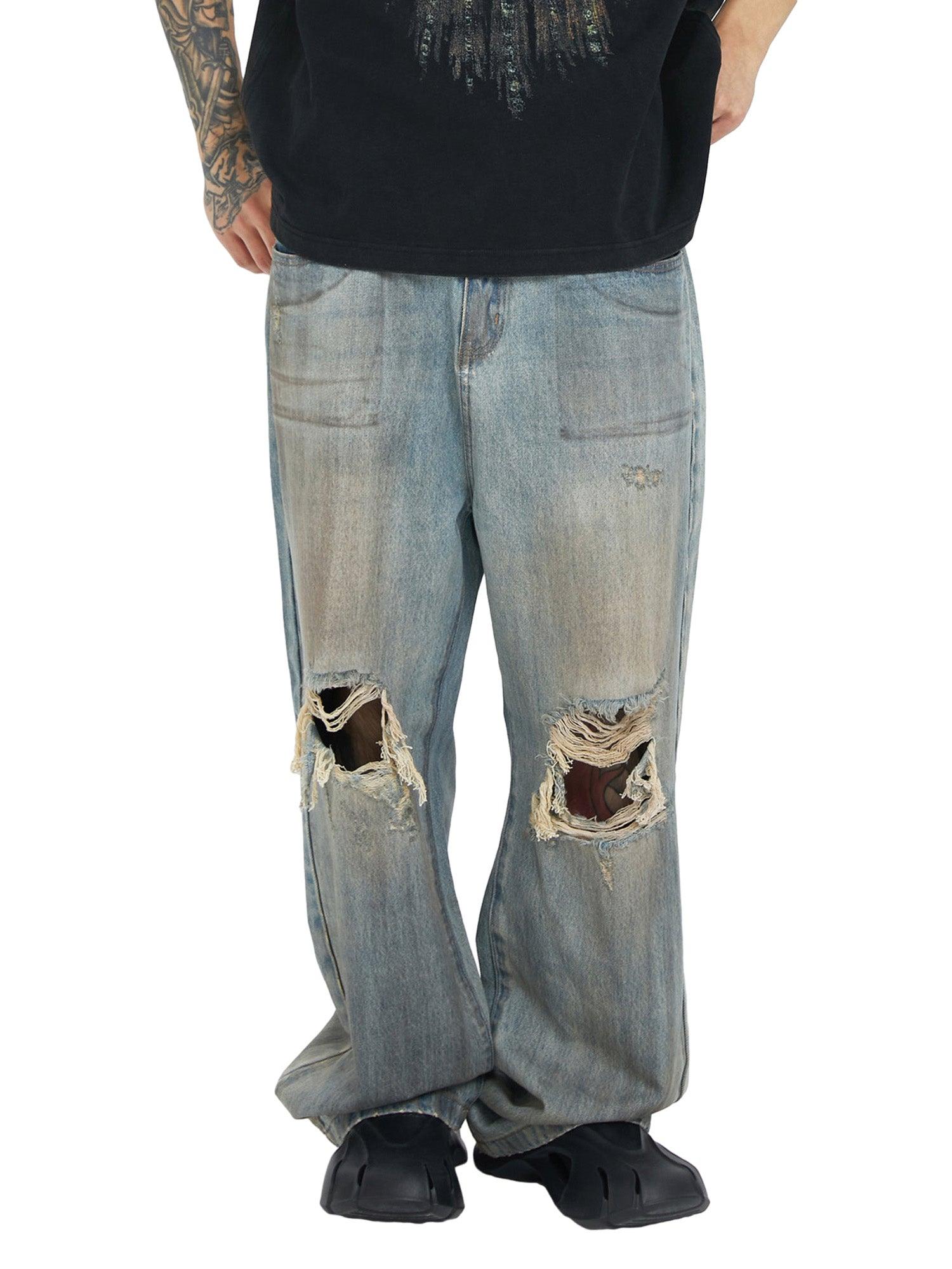 Retro Street Washed Distressed Hip Hop Jeans - sneakershuborg