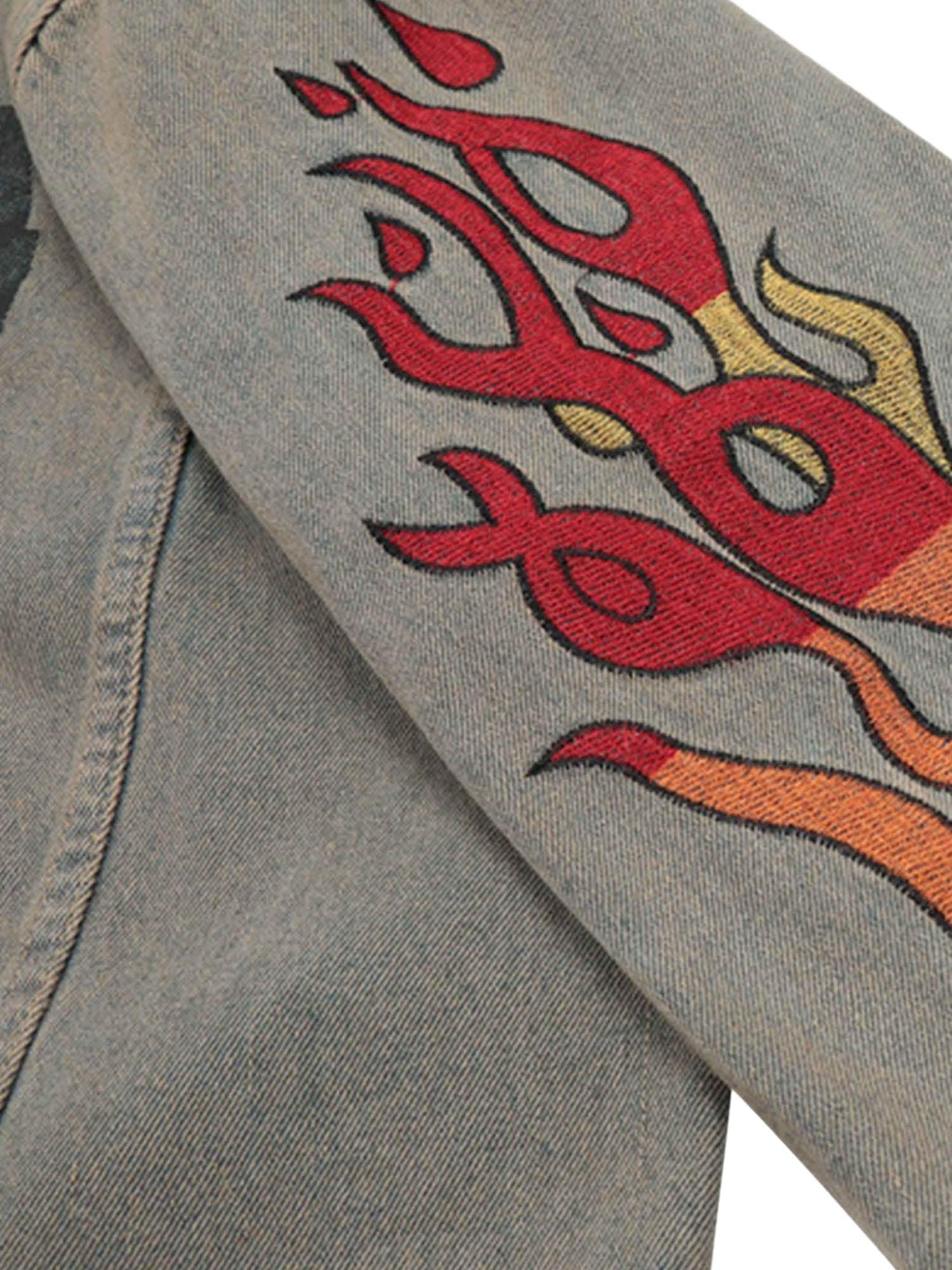 Sneakerhub Flame Denim Embroidered Burlap Jacket - 1543 - sneakershuborg