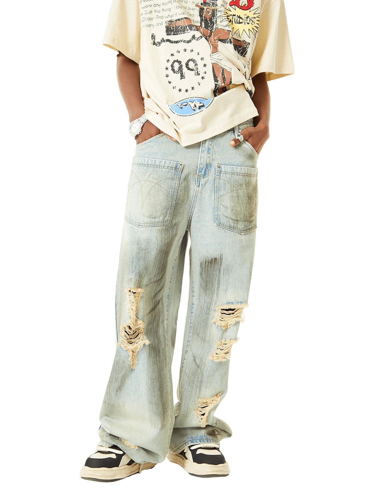 Sneakerhub Retro Washed Reverse Design Hip-Hop Jeans - sneakershuborg