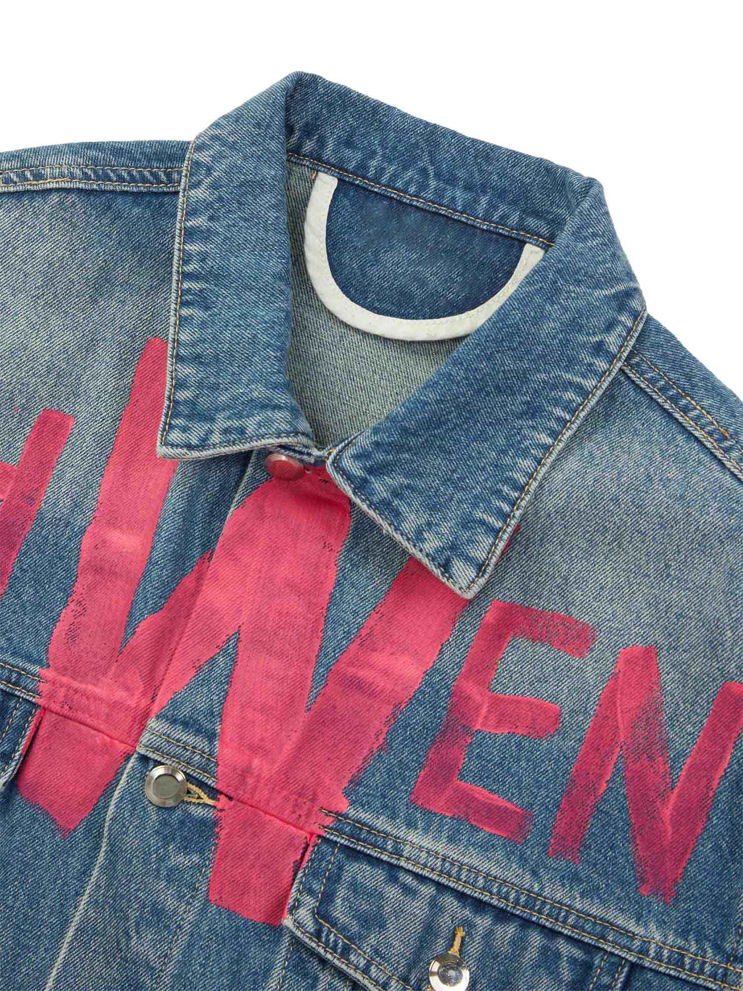 Sneakerhub High Street Graffiti Lettered Distressed Washed Denim Jacket - sneakershuborg