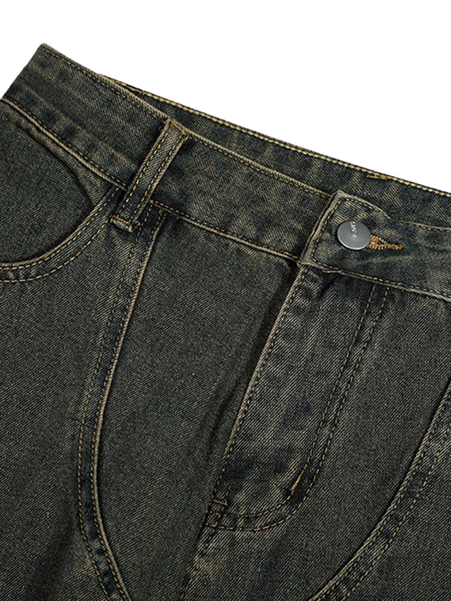 American Distressed Retro Multi-pocket Workwear Washed Jeans - sneakershuborg