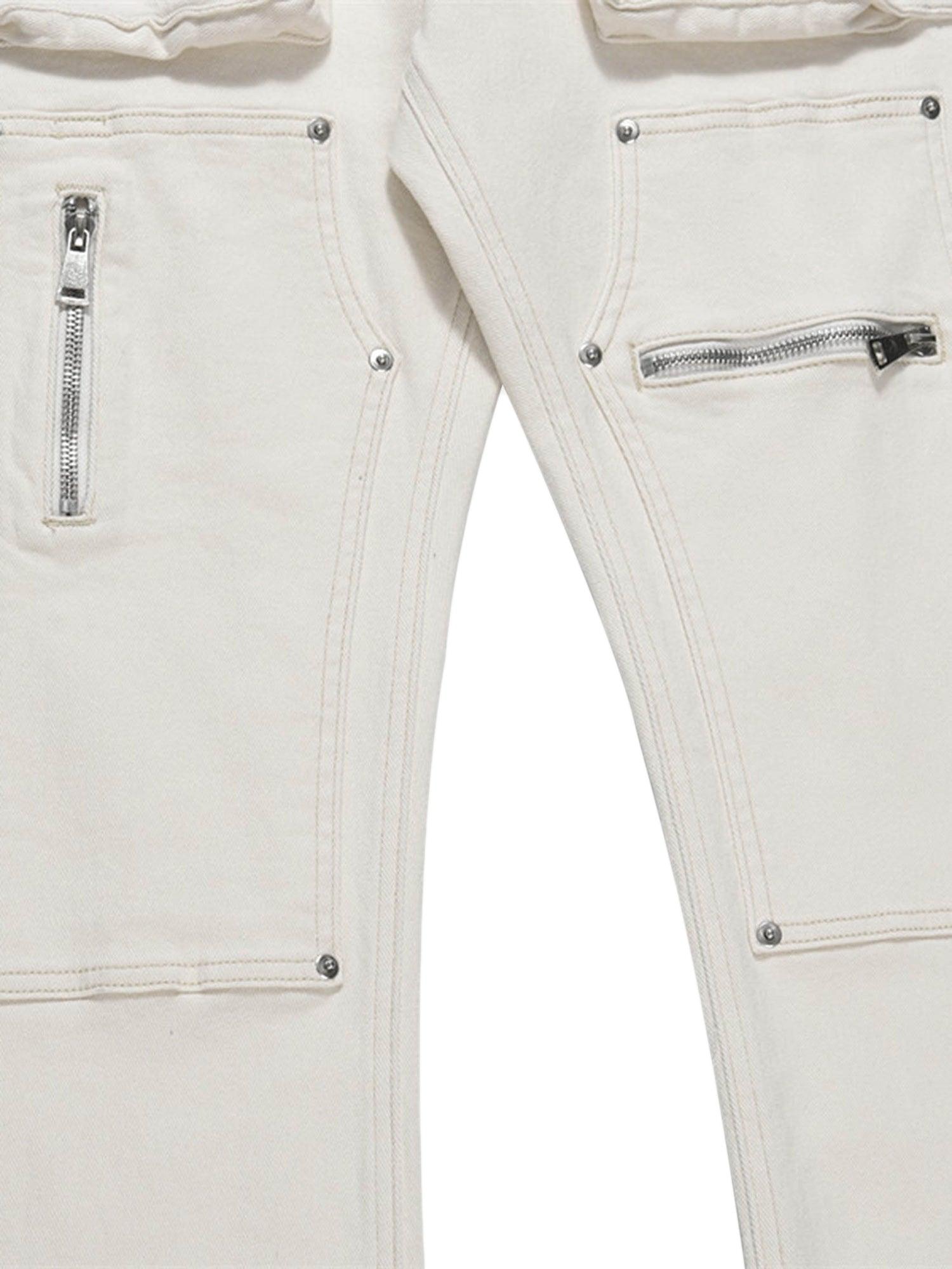 Sneakerhub High Street Zipper Patchwork Pocket Denim Pants - sneakershuborg