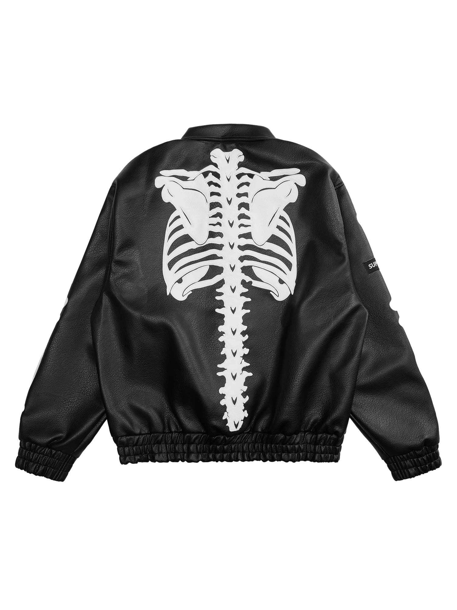 Sneakerhub Hip Hop Bones Embroidered Leather Jacket - 1833 - sneakershuborg