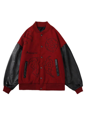 Sneakerhub Symbol Embroidery PU Leather Racing Jacket -1133 - sneakershuborg