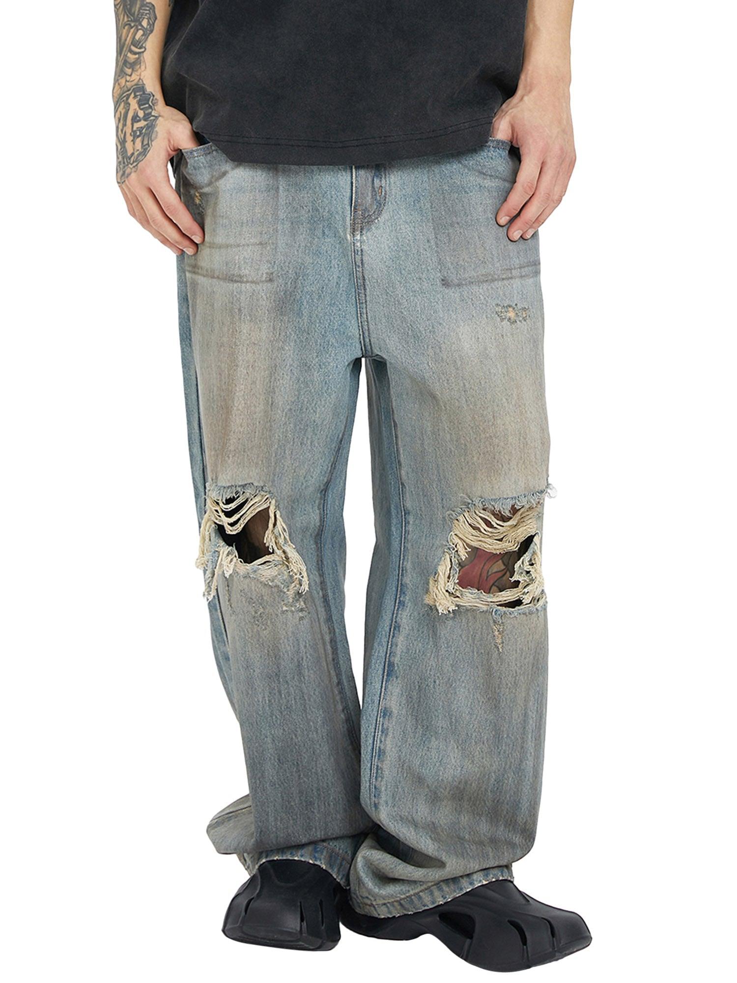 Retro Street Washed Distressed Hip Hop Jeans - sneakershuborg