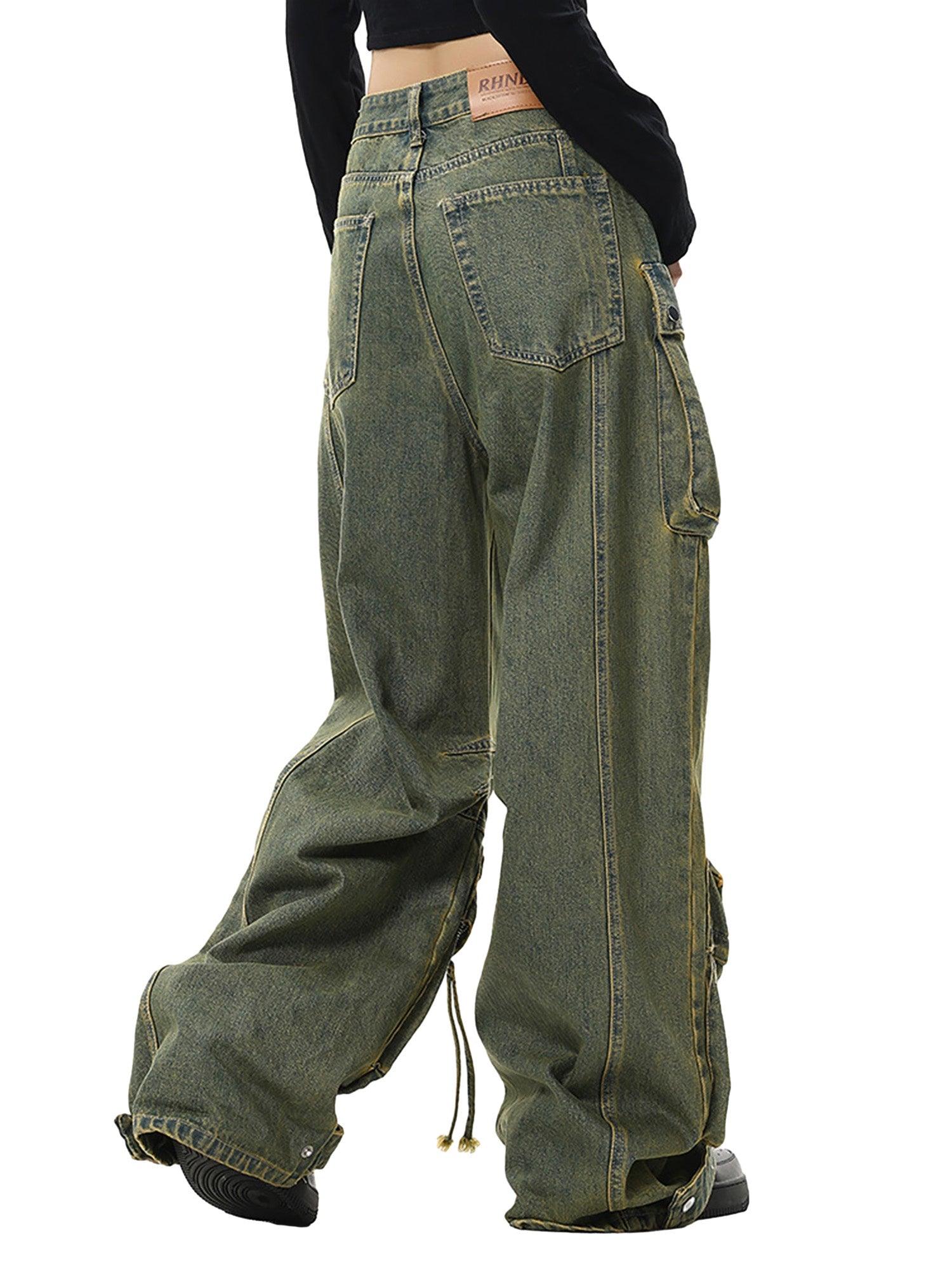 Sneakerhub Wasteland Style Washed Distressed Work Cargo Jeans - sneakershuborg